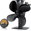 A black stove fan with a thermometer is displayed against a white background. Produktbild-Vorschau