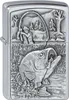 A close-up of a Zippo lighter with a bass fishing scene embossed on it. Anteprima dell’immagine prodotto