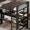 A loft bed with a desk and shelves, set up in a room. Anteprima dell’immagine prodotto