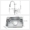 Diagrams showing the dimensions of a kitchen faucet and sink. Podgląd zdjęcia produktu