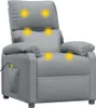 A gray fabric massage chair is shown against a white background. It has several yellow circles indicating massage points.