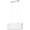 A decorative pendant light with a white textured shade and a light wood bar. Produktbild-Vorschau