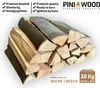 A pile of firewood with product information and branding. Voir les images du produit