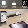 A desk with a power strip and charging devices. Anteprima dell’immagine prodotto