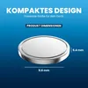 A close-up of a button cell battery with dimensions indicated. Produktbild-Vorschau