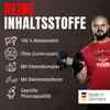 A man is holding a dumbbell next to text listing product features. Produktbild-Vorschau