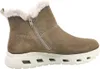 A side view of a beige boot with white fur trim and a white sole. Produktbild-Vorschau