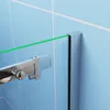 A close-up view of a shower door hinge and frame against a blue tiled wall. Produktbild-Vorschau