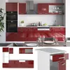 A collage of images showing a red and white kitchen unit, including a full kitchen setup and close-ups of individual components. Anteprima dell’immagine prodotto