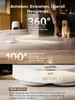 A collage of images showcasing a white robot vacuum cleaner, highlighting its navigation and cleaning features. Includes text overlays and diagrams. Produktbild-Vorschau
