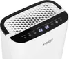 Close-up view of the top of a white dehumidifier with a black control panel and a white honeycomb vent. Náhľad obrázku produktu