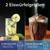 The image shows two drinks, one with large ice cubes and the other a blended drink, with text describing two ice cube sizes. Produktbild-Vorschau