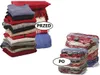A comparison image showing a stack of folded textiles before and after being compressed into vacuum bags. Náhled obrázku produktu