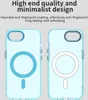 Two transparent blue phone cases with MagSafe rings are displayed side-by-side against a light gray background. Podgląd zdjęcia produktu