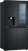 A black LG refrigerator with a glass door and a water dispenser. Produktbild-Vorschau