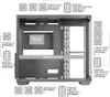 Diagram showing the internal layout and component placement options for a computer case. Produktbild-Vorschau