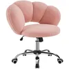A pink, fluffy office chair with a cloud-like backrest and a chrome base with wheels, isolated on a white background. Produktbild-Vorschau