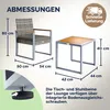 A diagram showing the dimensions of a chair and a table, with a small inset showing a detail of the leg. Produktbild-Vorschau