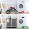 Comparison of a messy laundry area with a disorganized pile of clothes versus a tidy laundry area with a two-compartment laundry basket and a washing machine. Náhled obrázku produktu