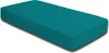 A teal-colored fitted sheet is shown from a diagonal angle against a white background. Produktbild-Vorschau