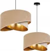 Two identical pendant lamps are shown against a white background. The lamps have a layered design with beige fabric shades and a gold interior. Produktbild-Vorschau