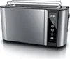 A studio shot of a silver toaster on a white background. Voir les images du produit