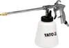 A white spray gun with a long nozzle and a white bottle attached, set against a white background. Produktbild-Vorschau