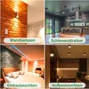 A collage of four different interior lighting scenes, each showcasing a different type of lighting fixture. Produktbild-Vorschau