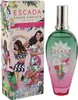 Bunte Parfumverpackung mit tanzenden Frauen, Blumen und Früchten neben einem grün-rosafarbenen Escada Fiesta Carioca Flakon mit silbernem Sprühkopf. Produktbild-Vorschau