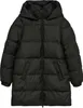 A black puffer jacket with a hood is shown against a white background. Produktbild-Vorschau
