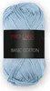 A ball of light blue yarn with a black label. Produktbild-Vorschau