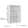 A white cabinet with glass doors and shelves, highlighted with descriptive labels. Náhľad obrázku produktu