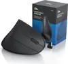 A black vertical wireless mouse and its packaging are displayed on a white background. Produktbild-Vorschau