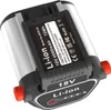 A close-up studio shot of a cordless power tool battery pack. Voir les images du produit