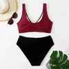 ASKSA Dámské plavky Push Up Two Piece Stripe High Waist Náhled obrázku produktu 3