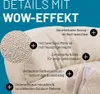 Close-up details of a beige beanbag sofa, highlighting its features with text overlays. Podgląd zdjęcia produktu
