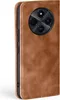 A brown leather flip case for a smartphone is shown from the side. Produktbild-Vorschau