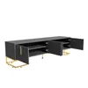A black TV stand with gold legs and handles, shown with its doors open. Produktbild-Vorschau