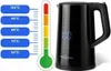 A black electric kettle with a digital display and a thermometer graphic showing temperature settings. Náhled obrázku produktu