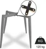 A close-up view of a chair base with a magnified inset showing a cross-shaped metal support, and a weight icon indicating capacity. Produktbild-Vorschau