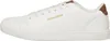 A side view of a white sneaker with brown accents. Voir les images du produit