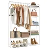 A white garment rack filled with clothing and accessories. Produktbild-Vorschau