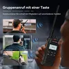 A person holding a walkie-talkie, with inset images showing other people using walkie-talkies on different channels. Produktbild-Vorschau