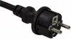 A close-up of a black electrical plug with two metal prongs. Produktbild-Vorschau