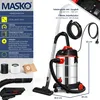 A Masko industrial vacuum cleaner with its accessories and specifications displayed. Produktbild-Vorschau