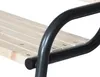 A close-up view of a park bench, showing the wooden slats and a black metal armrest. Voir les images du produit