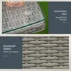 Close-up of a rattan garden furniture set with a glass top and a detail of the rattan weave. Produktbild-Vorschau