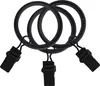 Three black curtain rings with clips are arranged in a triangular formation on a white background. Podgląd zdjęcia produktu