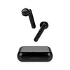 A pair of black wireless earbuds and their charging case are displayed against a white background. Produktbild-Vorschau