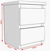 A line drawing of a two-drawer nightstand with dimensions indicated. Voir les images du produit